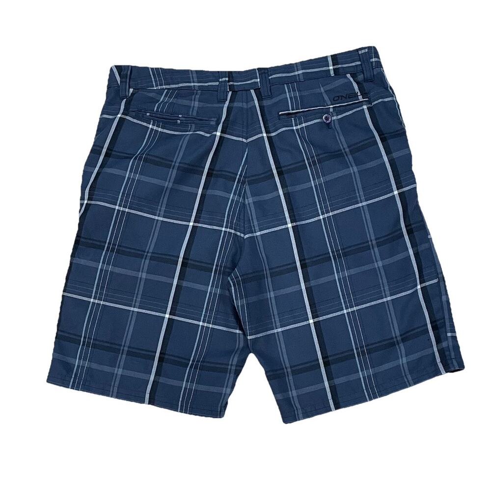 O'Neill Men's Plaid Blue Casual Shorts Size 38 Flat Front Pockets Zip - Picture 2 of 12